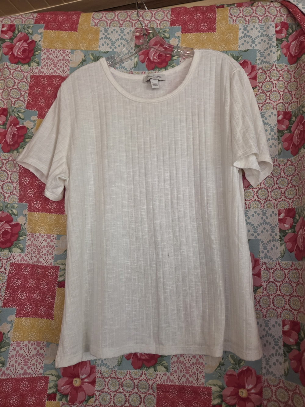 Vintage America White Ribbed Scoop Neck Short Sleeve Sweater